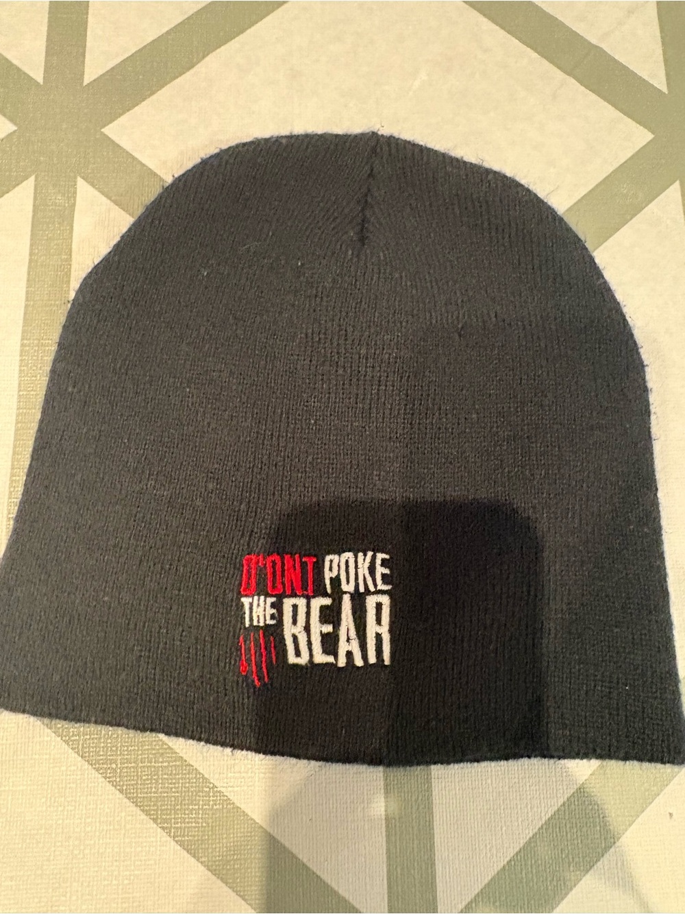 3/15$ Don't Poke The Bear Embroidered Black Beanie